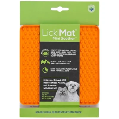 Image of LickiMat Mini Classic Shooter Dog Food Mat, Slow Feeder for Boredom &amp; Anxiety Relief Dogs, Perfect Food, Treats, Yoghurt Peanut Butter, Fun Alternative to a Feeding Bowl, Orange