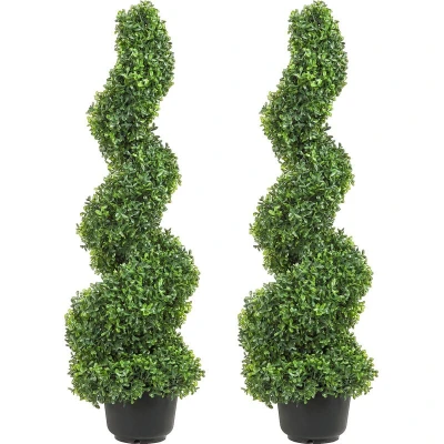 Image of VEVOR Artificial Topiaries Boxwood Trees, 4ft Tall (2 Pieces) Faux Topiary Plant Outdoor, All year Green Feaux w/Replaceable Leaves for Decorative Indoor/Outdoor/Garden