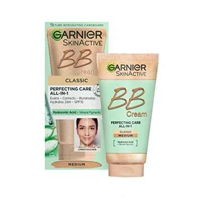 Image of Garnier SkinActive Classic Perfecting All in 1 BB Cream, Shade Medium, Tinted Moisturiser SPF 15, Brightens and Evens Skin, With Hyaluronic Acid, Aloe &amp; Mineral Pigments, 50 ml , Pack of