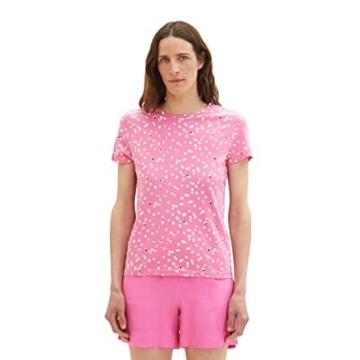 Image of TOM TAILOR Women&#039;s 1037400 T Shirt with Pattern, 32648 Pink Dot Design, S