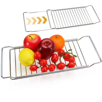 Image of Realand Expandable Over The Sink Dish Drainer Drying Rack, Stainless Steel Telescopic Storage Kitchen Caddy Organizer Sponge Holder