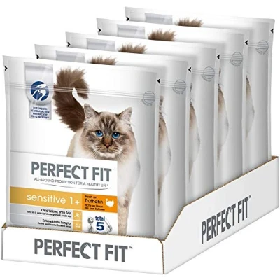 Image of PERFECT FIT Cat Food, Dry Food Sensitive 1+ Rich in turkey, 5 sachets (5 x 750 g)