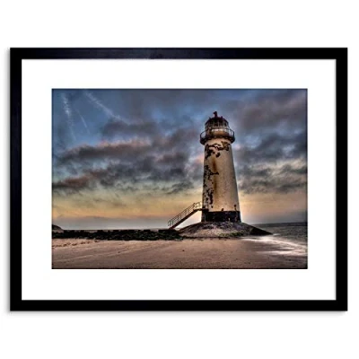 Image of Wee Blue Coo PHOTO TALACRE LIGHTHOUSE GHOSTLY COAST BEACH RUSTIC WALES FRAMED PRINT F97X6519