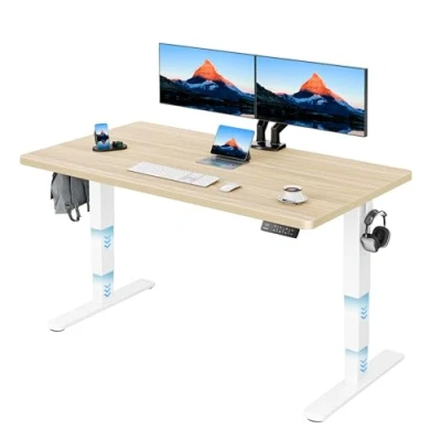 Image of HUANUO Standing Desk 3 Stage Legs140x70cm One Piece Desktop, Height Adjustable with Dual powerful motors,120kg Load capacity 4memory control for the home office,White/Natural