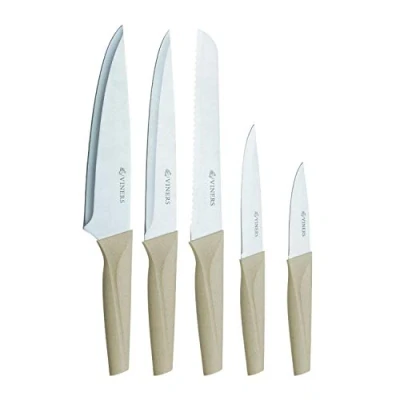 Image of Viners Organic Natural 5 Piece Stainless Steel and Wheat Fibre Knife Block Set