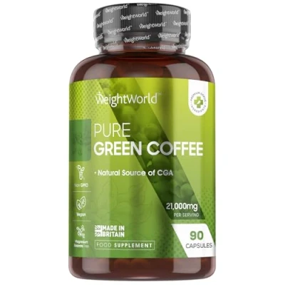 Image of Green Coffee Bean Extract Capsules 21000mg 90 Unroasted Vegan &amp; Natural Caffeine Pills (Not Tablets) Source of Chlorogenic Acid Tea Alternative