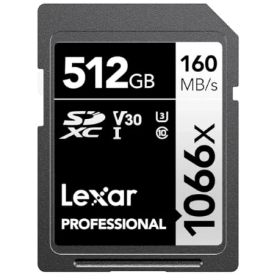 Image of Lexar Professional 1066x 512GB SDXC UHS I Card Silver Series, Up to 160MB/s Read, for DSLR and Mirrorless Cameras (LSD1066512G BNNNU)