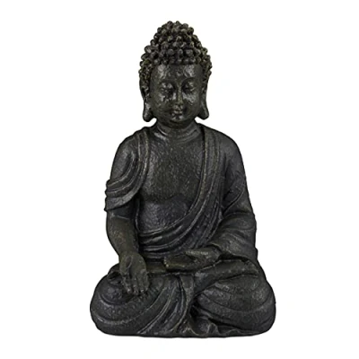Image of Relaxdays Sitting Buddha Figurine, 18 cm, Decorative Ornament for Living Room and Bathroom, Moisture Resistant, Dark Grey, One Size