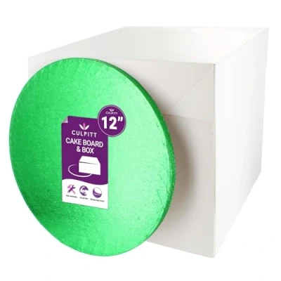 Image of Culpitt Green Board &amp; Tall Box Set 12&quot; White Cake Coloured Drum, And Colourful Board, Storage Transport Combo For Decorated Tiered Cakes