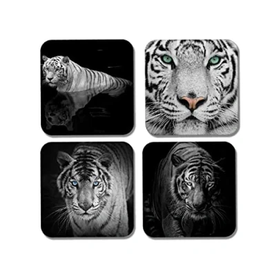Image of 4 x Square White Tiger Coasters Animals Safari Wildlife Tigers Gift #77924