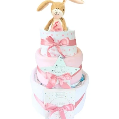 Image of Welcome to The World 3 Tier Nappy Cake Baby Girl Gift &amp; New Parents for Newborn Pink Guess How Much I Love You