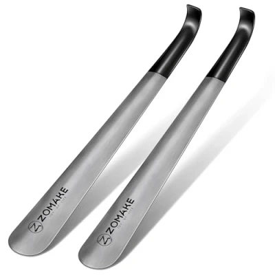 Image of ZOMAKE Metal Shoe Horn 2 Pcs,Long Handled Shoehorn 42cm Silver Extra Long Horns with Rubber Sleeve for Men Women the Elderly (42cm Pcs)