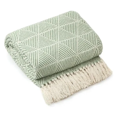 Image of Emma Barclay Throw Blanket For Sofas Bed Extra Large Recycled Cotton Throws Settees In Pistachio Green Scandi Woven Blankets Zahra Collection 90&quot; x 100&quot; (229cm 254cm)