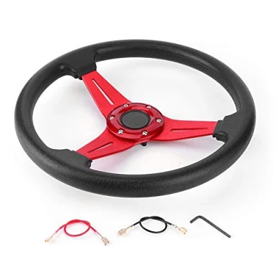 Image of Tbest Steering Wheel,350mm/14in Racing Car Drifting Wheel Replacement Universal Modified Accessory(Red)