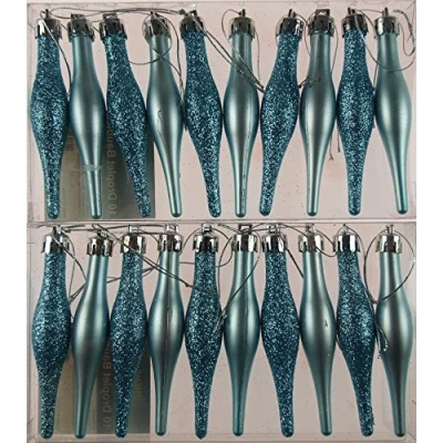 Image of Set Of 20 Christmas Tree Tear Drop Droplet Baubles Decorations Ice Blue