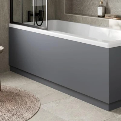 Image of Aurora® Modern 1700mm Front Side MDF Bath Panel 18mm Wooden Panels for Bathroom Baths Soaking Tubs, Adjustable Plinth, Easy to Cut, Grey Gloss