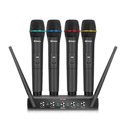 Image of Debra Audio Pro UHF 4 Channel Wireless Microphone System With Cordless Handheld Lavalier Headset Mics, Metal Receiver, Ideal For Karaoke Church Party (With (A))