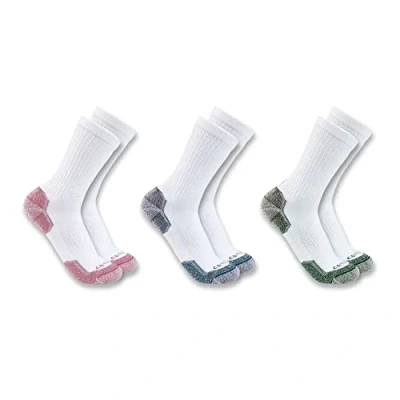 Image of Carhartt Women&#039;s Midweight Cotton Blend Crew Sock 3 Pack, White, Small