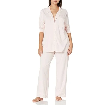 Image of Amazon Essentials Women&#039;s Cotton Modal Long Sleeve Shirt and Full Length Bottom Pyjama Set, Pale Pink, 6XL Plus