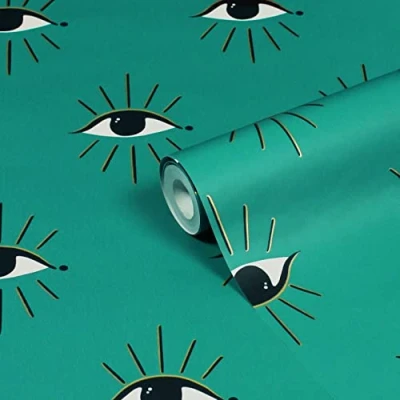 Image of furn. Theia Abstract Eye Printed Wallpaper, Turquoise