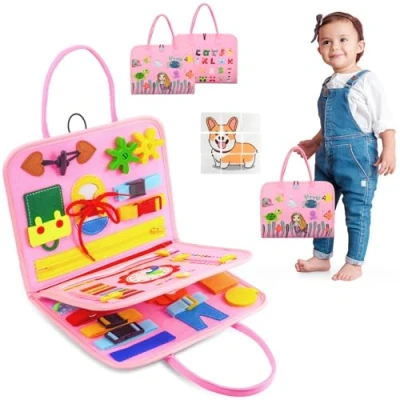 Image of OSLINE Busy Board for 1 2 3 Year Old,27 IN Montessori Toys Olds Girls,Toys Age Gift Girl Toddler Sensory Toys,Travel Toddlers on Plane,Educational Learning 4