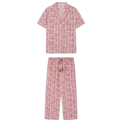 Image of Women&#039;secret Women&#039;s Mix and Match Origins Short Sleeve Pyjamas Pajama Set, Burgundy Print, M
