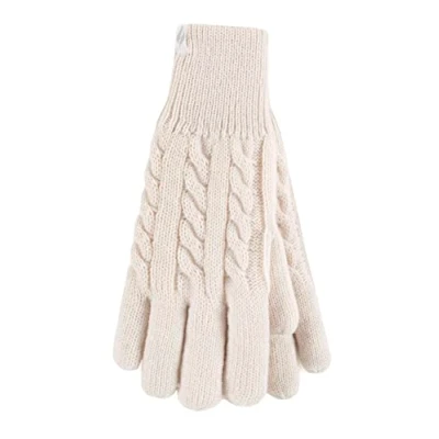 Image of HEAT HOLDERS Ladies Cute Striped Fairisle Warm Knitted Fleece Lined Winter Thermal Gloves (S/M, Cream)