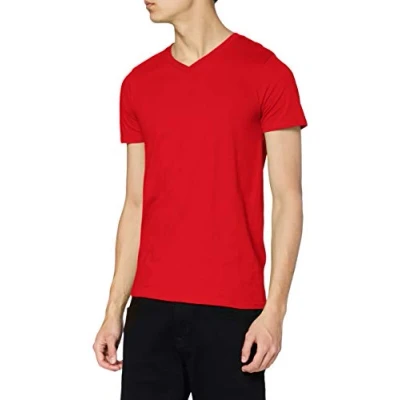 Image of GILDAN Men&#039;s Soft Style V neck T Shirt, Red, S UK