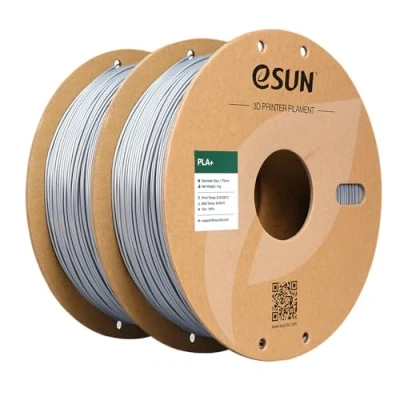 Image of eSUN PLA+ Filament 1.75mm, Enhanced Toughness 3D Printer PLA Plus, Dimensional Accuracy +/ 0.03mm, 1KG per Spool, 2 Spools Printing Filament, Silver and