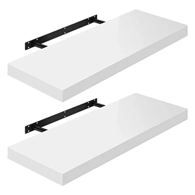 Image of WOLTU High Gloss Floating Shelves,Set of 2 Wall Shelf,CD DVD Storage Corner Shelf, Premium Wooden Shelves for Bedroom LivingRoom kitchen 80x22.9x3.8cm, White, RG9480ws