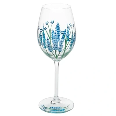 Image of Shudehill Giftware East West My Favourite Glass Floral Hand Painted Wine Lavender, Delphinium, Poppy, Daisy, Gerbera, Sunflower, Butterfly Meadow, Bee or Dragonfly Designs (Delphinium)