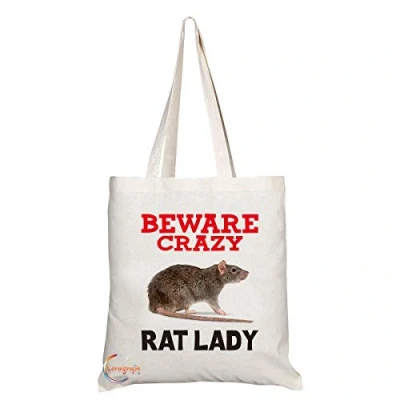 Image of Coralgraph Inc TB384 Beware Crazy Rat Lady Novelty Present Gift Printed Eco Friendly Stylish Long Handled Tote Shoulder Bag
