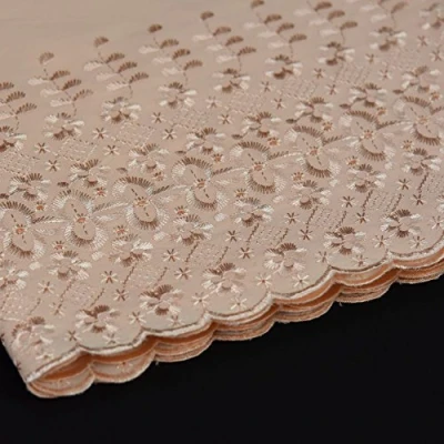 Image of Peach Broderie Anglaise Scallop Edge Double Border Polyester and Cotton Fabric, Sold by The Metre 150cm Wide