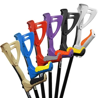 Image of FDI Ergotech Comfort Grip Folding Handle + Collapsible Elbow Walking Stick Single Crutch, Beige Black