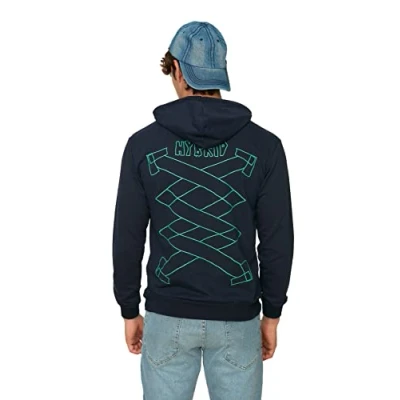 Image of Trendyol Man Regular fit Basic Hood Woven Sweatshirt Navy Blue