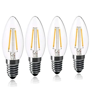 Image of 2W E14 LED Filament Candle Light Bulb Warm White 2700 3000K C35 Small Edison Screw Glass Lamp, 25W Incandescent Equivalent, 360 Beam Bulb, 4 Pack