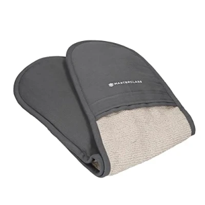 Image of MasterClass Deluxe Professional Oven Gloves, Heat Resistant and Double Sided Mitts, Heavy Duty Cotton, Non Slip Gloves for Cooking Baking, Grey
