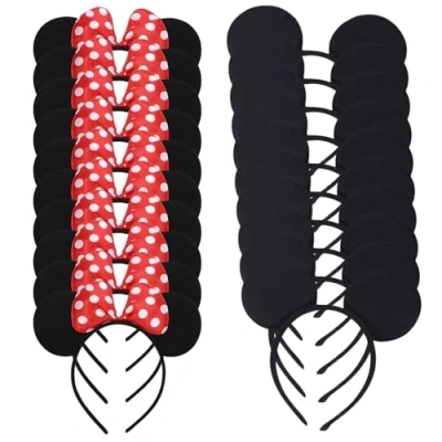 Image of SERENA&#039;S ® 20PCS Mickey Minnie Mouse Ears Headband with Red Polka Dot Bow Birthday Halloween Mums Boys Girls Adults Children Hair Accessories (Set of 20)