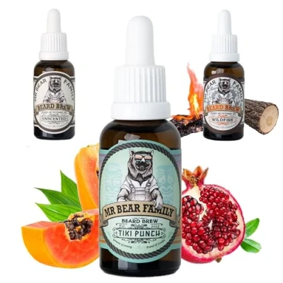 Image of Natural Beard Oil for Men Scented Moisturiser Contains Hydrating Jojoba + Argan Nourishing Mens Softener Healthier Hair Growth (Tiki Punch, 30ml)