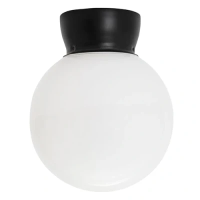 Image of Traditional Matte Black and Opal White Glass Globe IP44 Bathroom Ceiling Light Fitting 23cm x 18cm by Happy Homewares
