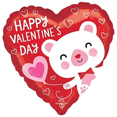 Image of Amscan Anagram 4365101 White Valentine Bear Heart Foil Balloon 18&quot;