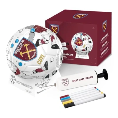 Image of Hy Pro Officially Licensed Colour In West Ham F.C. Football Customisable Football, Merchandise, Crafts, Pump, Stand and Pens, Size 2 Ideal Gift Idea, 3+