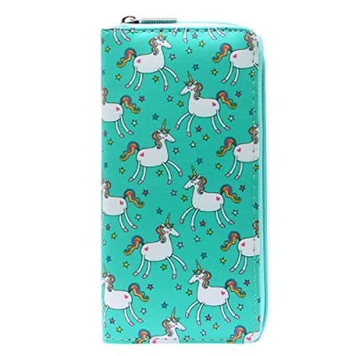Image of DonDon Ladies and Girls Purse Wallet with Zip Fastener Unicorns Stars
