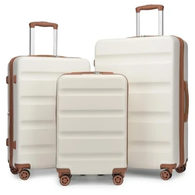 Image of Kono 3 Piece Suitcase Set PC+ABS Hard Shell Luggage Lightweight &amp; Expandable with TSA Lock Smooth 360 Spinner Wheels Ideal for Travel Business (20&quot;, 24&quot;, 28&quot;) Cream White