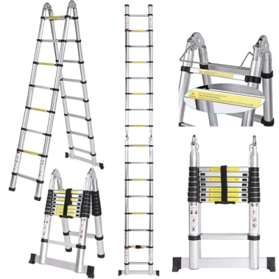 Image of Voluker 5M Folding Ladder,Aluminum Telescopic Ladder,Extendable Ladder,2.5M+2.5M,Max Load150kg Silver