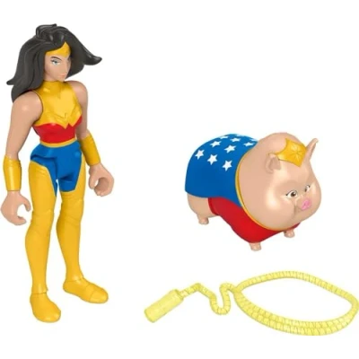 Image of DC Comics Fisher Price League of Super Pets Wonder Woman &amp; PB, set 2 poseable figures with accessory for preschool kids ages 3 years and up, HGL04