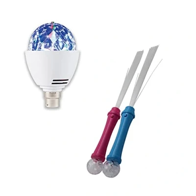 Image of Playlearn Disco Stage Light Bulb with B22 Bayonet Cap &amp; Fibre Optic Wand Handheld Multicoloured LED Sensory Toy. 2 Piece Up Kit