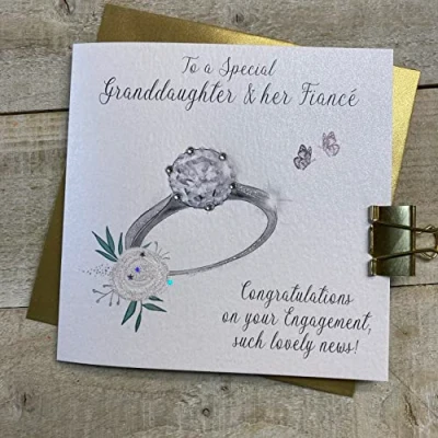 Image of White Cotton Cards GRANDDAUGHTER &amp; FIANCE RING ENGAGEMENT CARD, HAND FINISHED (D45)