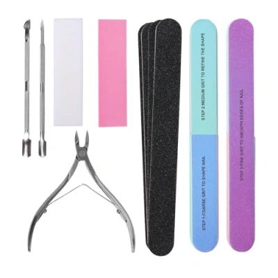 Image of 11 Pcs Nail File Set,Double Sided Block Rectangular Buffer Sponge Polished, Come with Cuticle Nipper and Pusher for Dead Skin Trimming Manicure Tools, Set