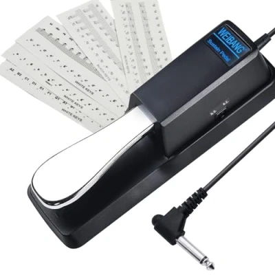 Image of Weibang Sustain Pedal 1Pcs and Piano Keyboard Stickers 1Set,Anti slip Foot with Polarity Switch 1.5m Cable for Electronic Keyboards, MIDI Digital Pianos